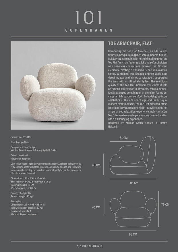 101 Copenhagen Toe Armchair, Flat - Sandshell (Sheepskin)
