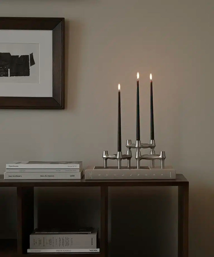 STOFF Nagel BMF Candle Holder, Brushed Chrome, Set of 3