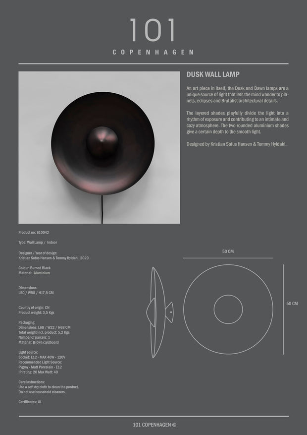 101 Copenhagen Dusk Wall Lamp - Burned Black (UL)