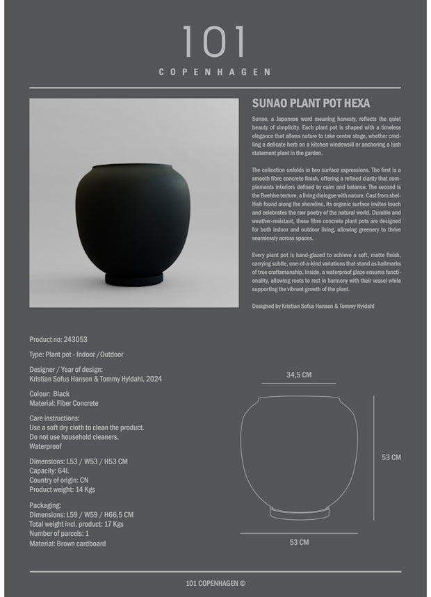 101 Copenhagen Sunao Plant Pot, Big - Black