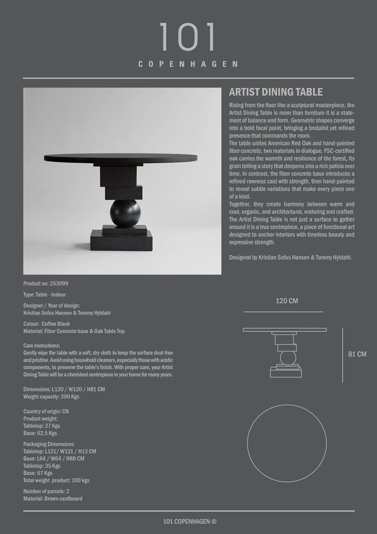 101 Copenhagen Artist Dining Table, Ø120cm - Coffee Black Oak
