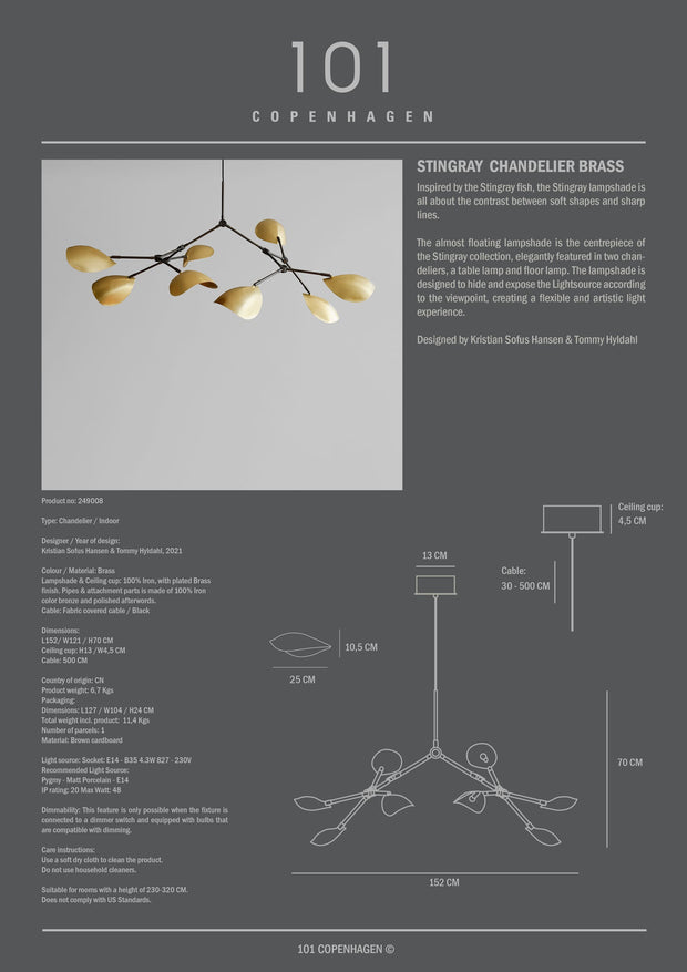 101 Copenhagen Stingray Chandelier - Brass (UL N/A)