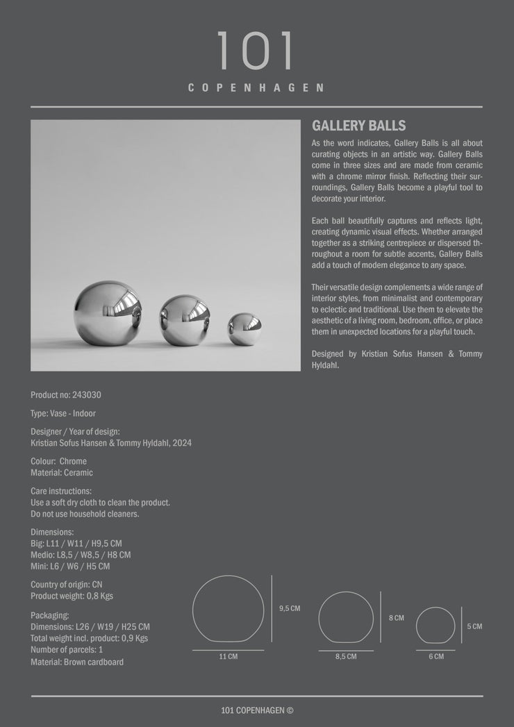 101 Copenhagen Gallery Balls, Set of 3 - Chrome