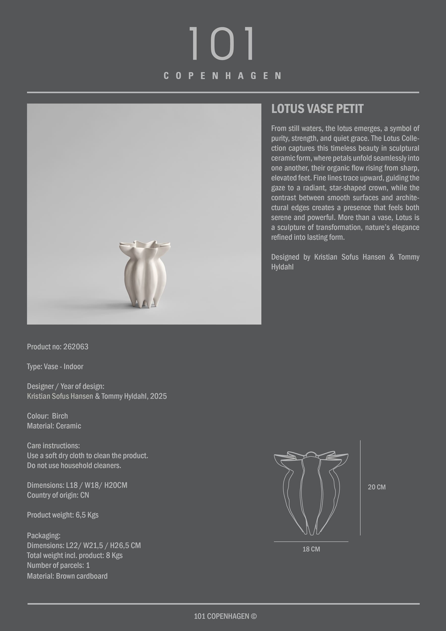 101 Copenhagen Lotus Vase, Petit - Birch