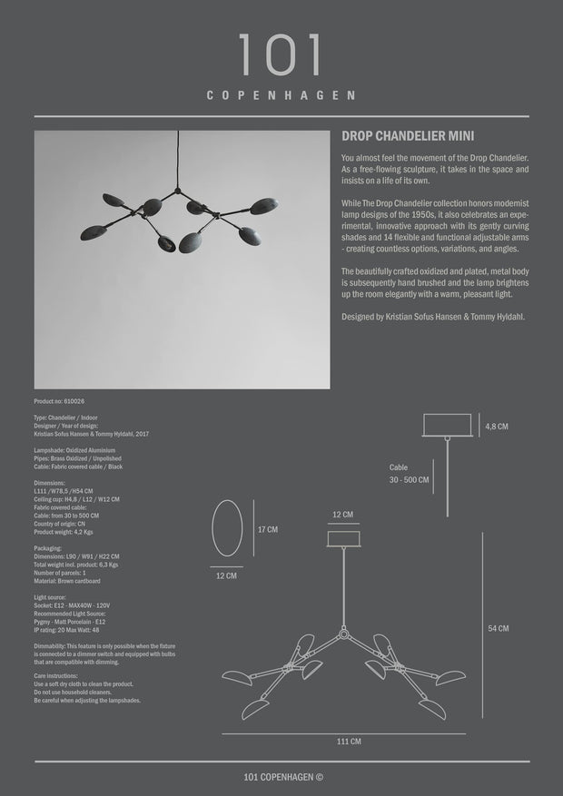 101 Copenhagen Drop Chandelier, Mini - Oxidized (UL)