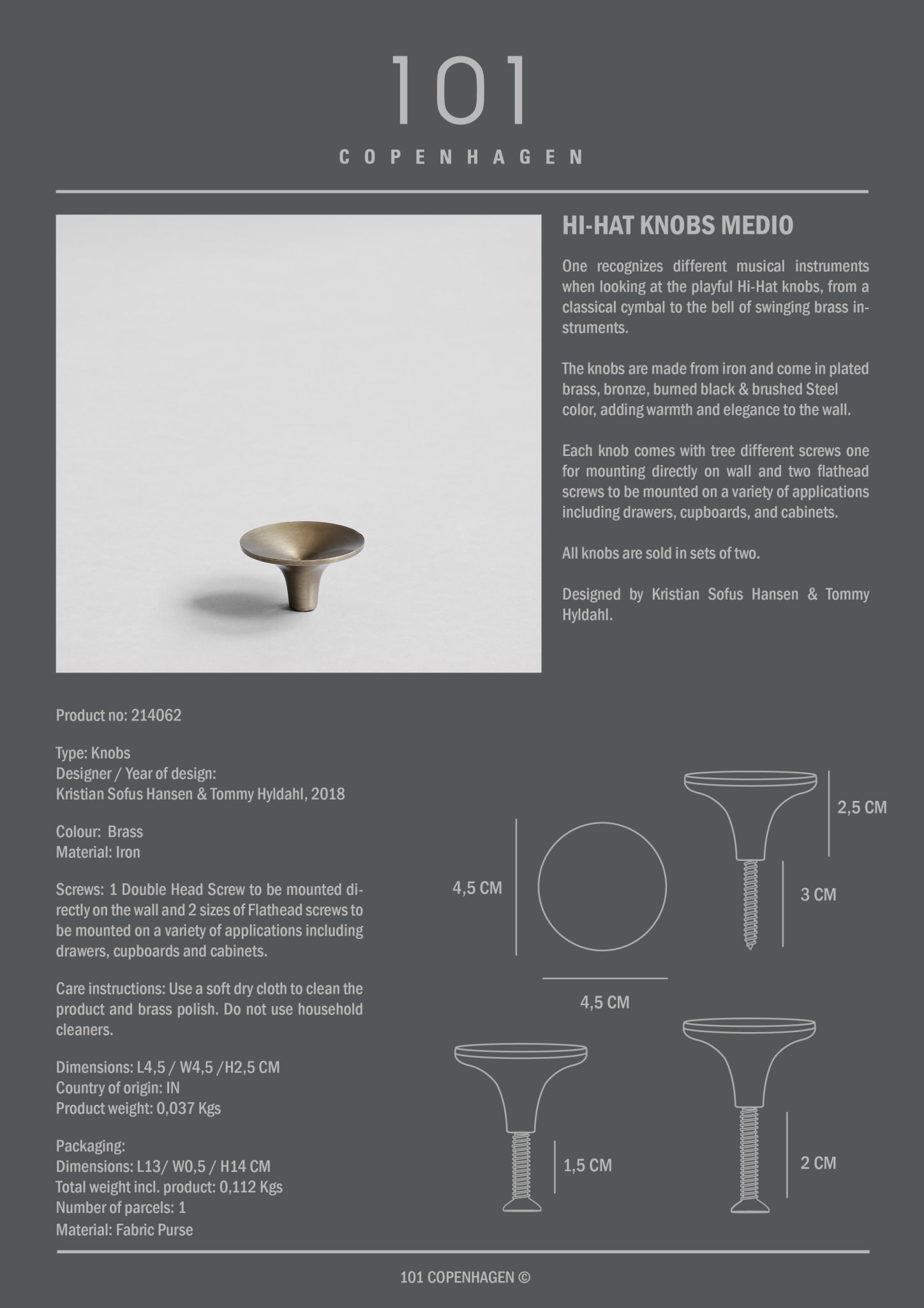 HiHat Knobs, Medio - Brass - 101 CPH