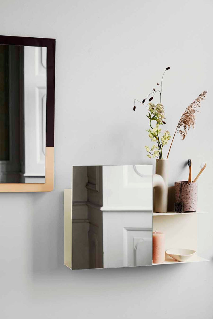 Broste Copenhagen Wall Shelf w/Mirror Svante, Iron Beige
