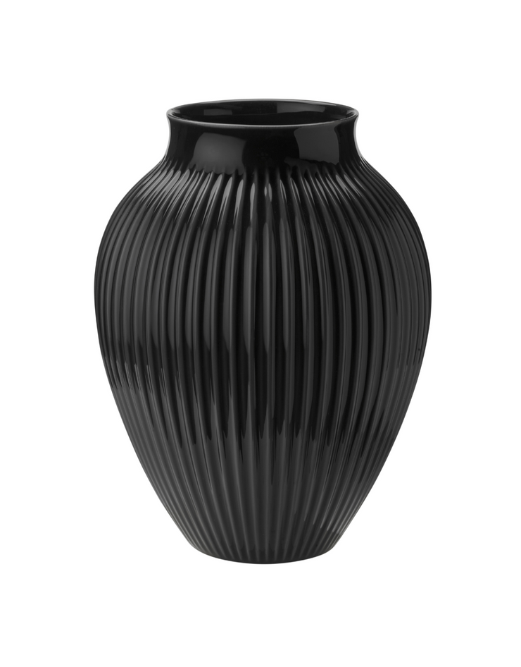 Knabstrup Vase, Black Porcelain, Grooves