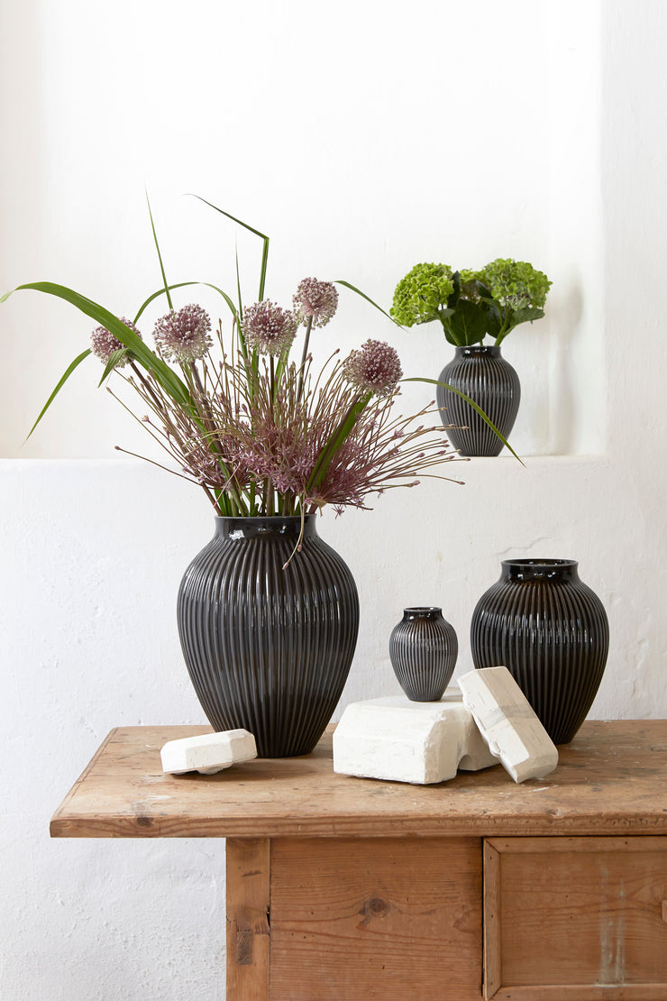 Knabstrup Vase, Black Porcelain, Grooves