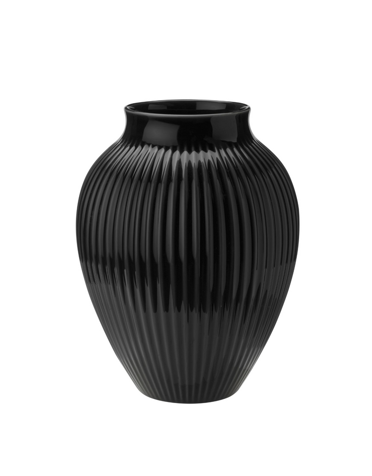 Knabstrup Vase, Black Porcelain, Grooves