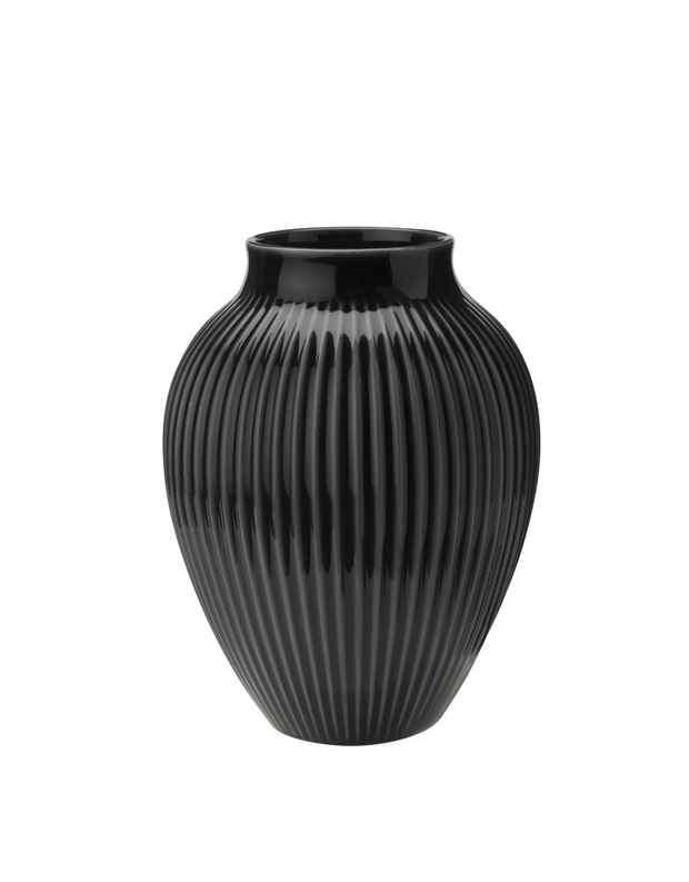 Knabstrup Vase, Black Porcelain, Grooves