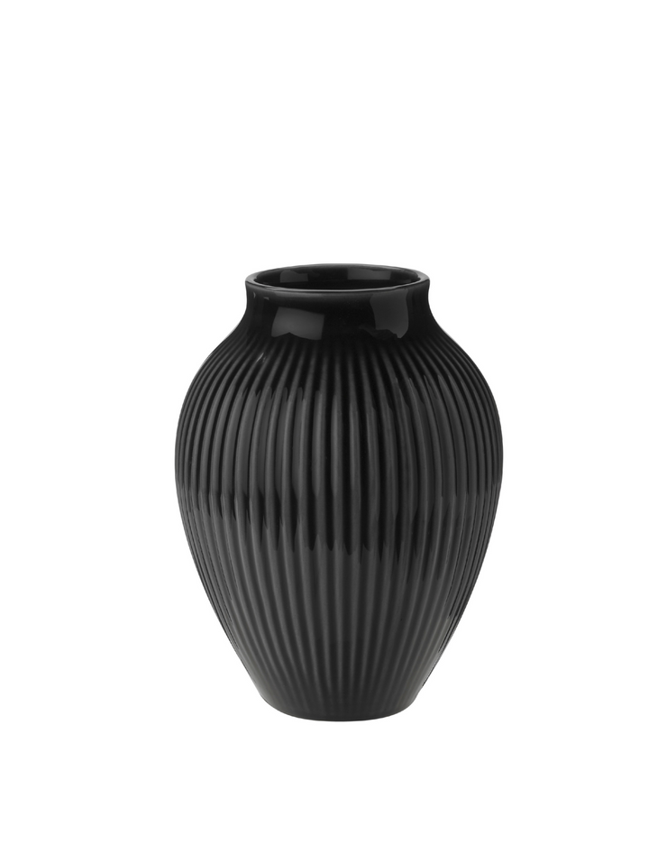 Knabstrup Vase, Black Porcelain, Grooves
