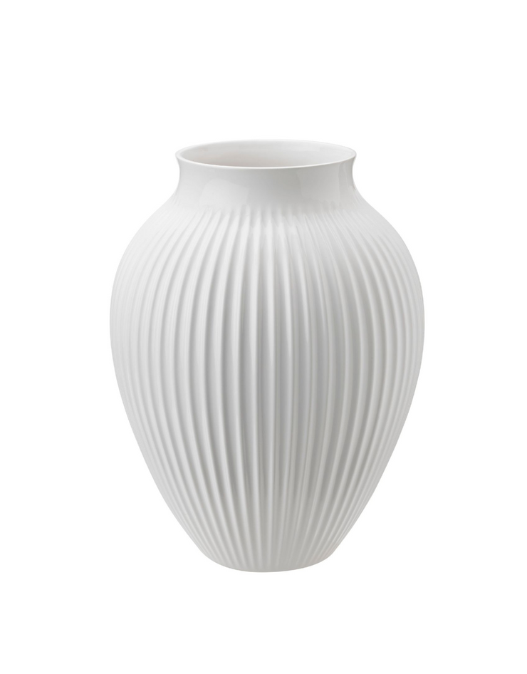 Knabstrup Vase, White Porcelain, Grooves