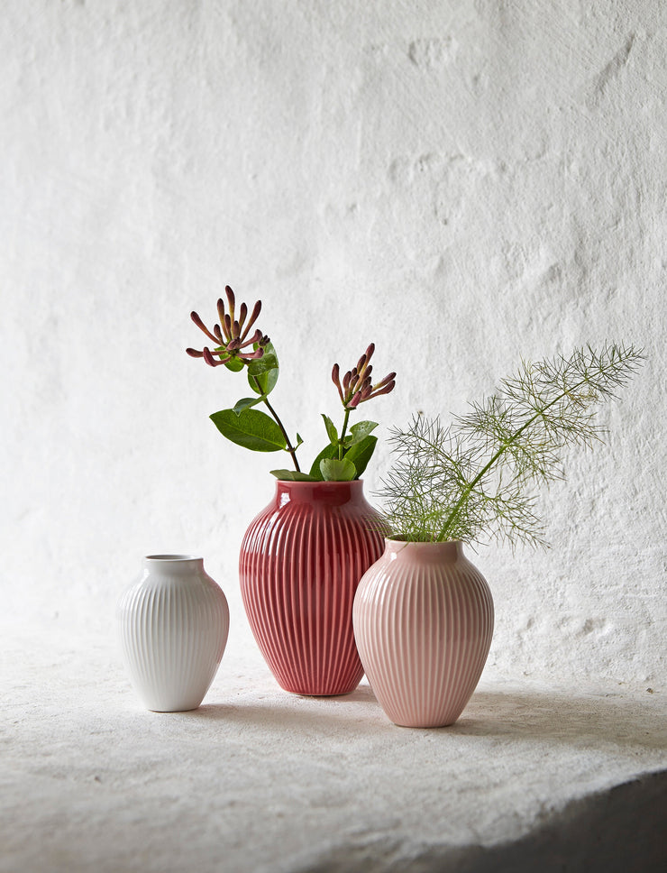 Knabstrup Vase, Bordeaux, White and Rose, Set of 3