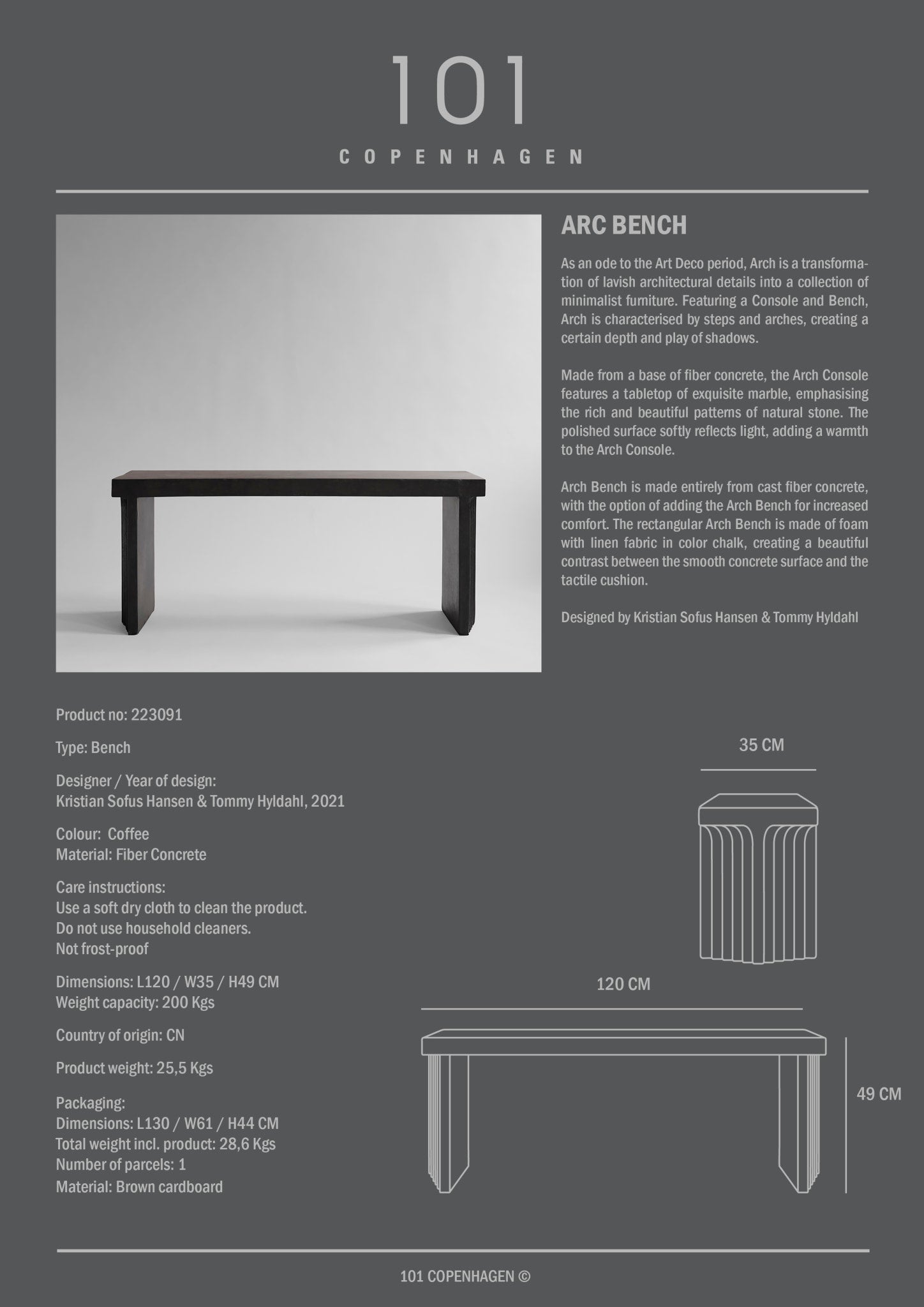 Arc Bench - Coffee - 101 CPH