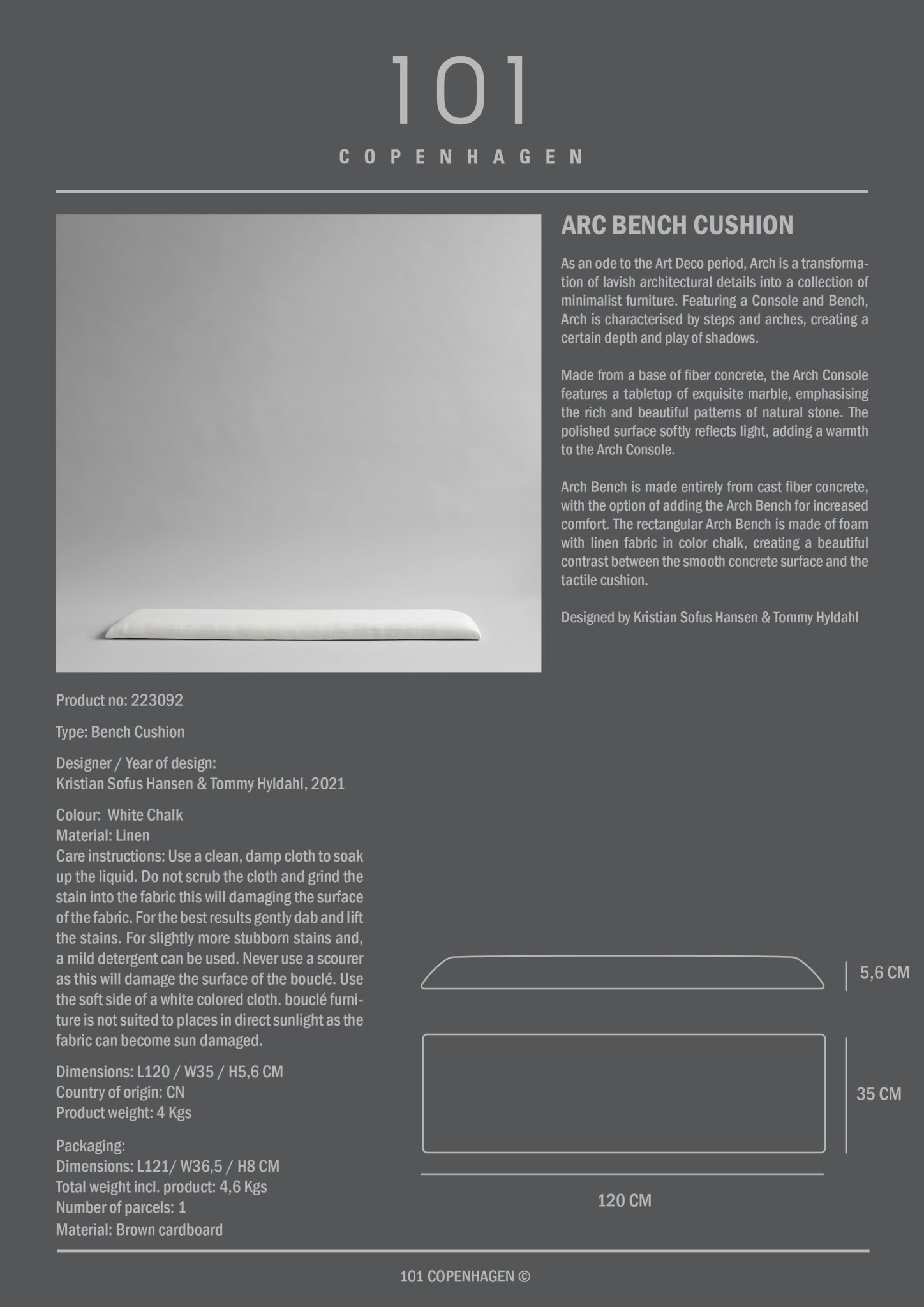 Arc Bench Cushion, Linen - 101 CPH