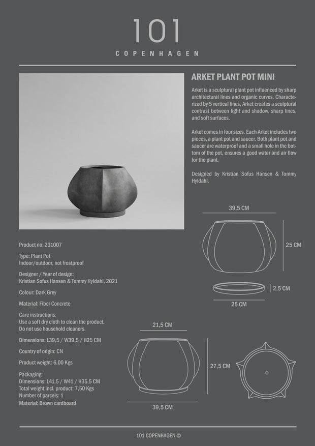Arket Plant Pot, Mini - Dark Grey - 101 CPH