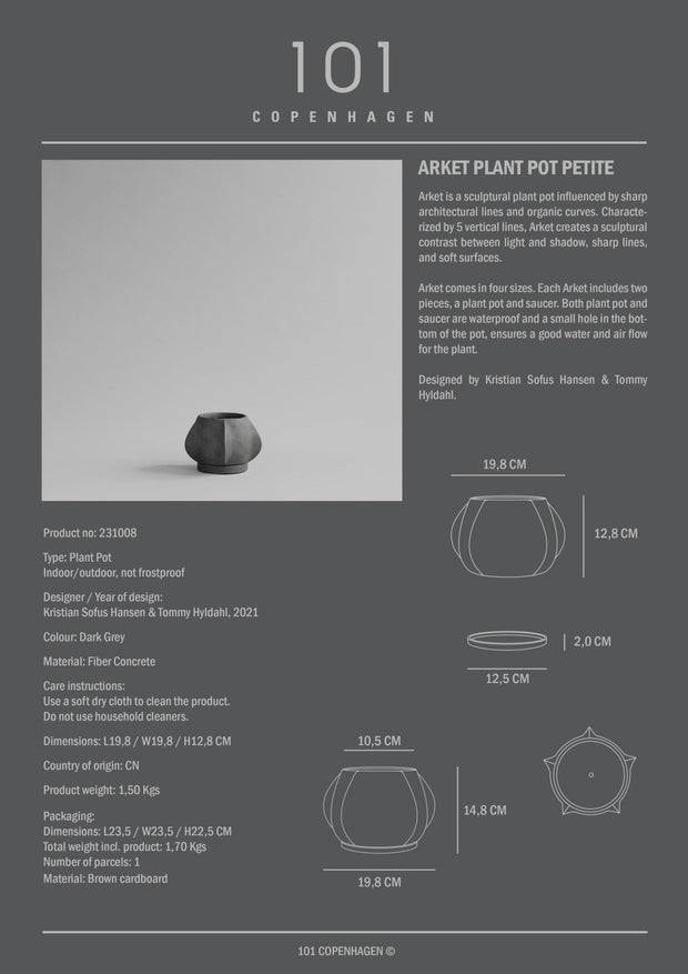 Arket Plant Pot, Petit - Dark Grey - 101 CPH