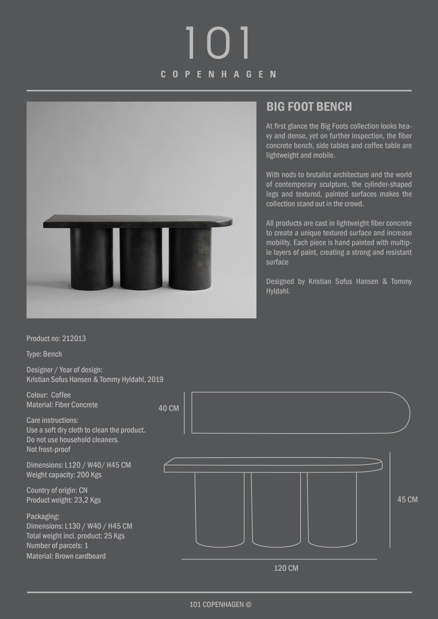Big Foot Bench - Coffee - 101 CPH