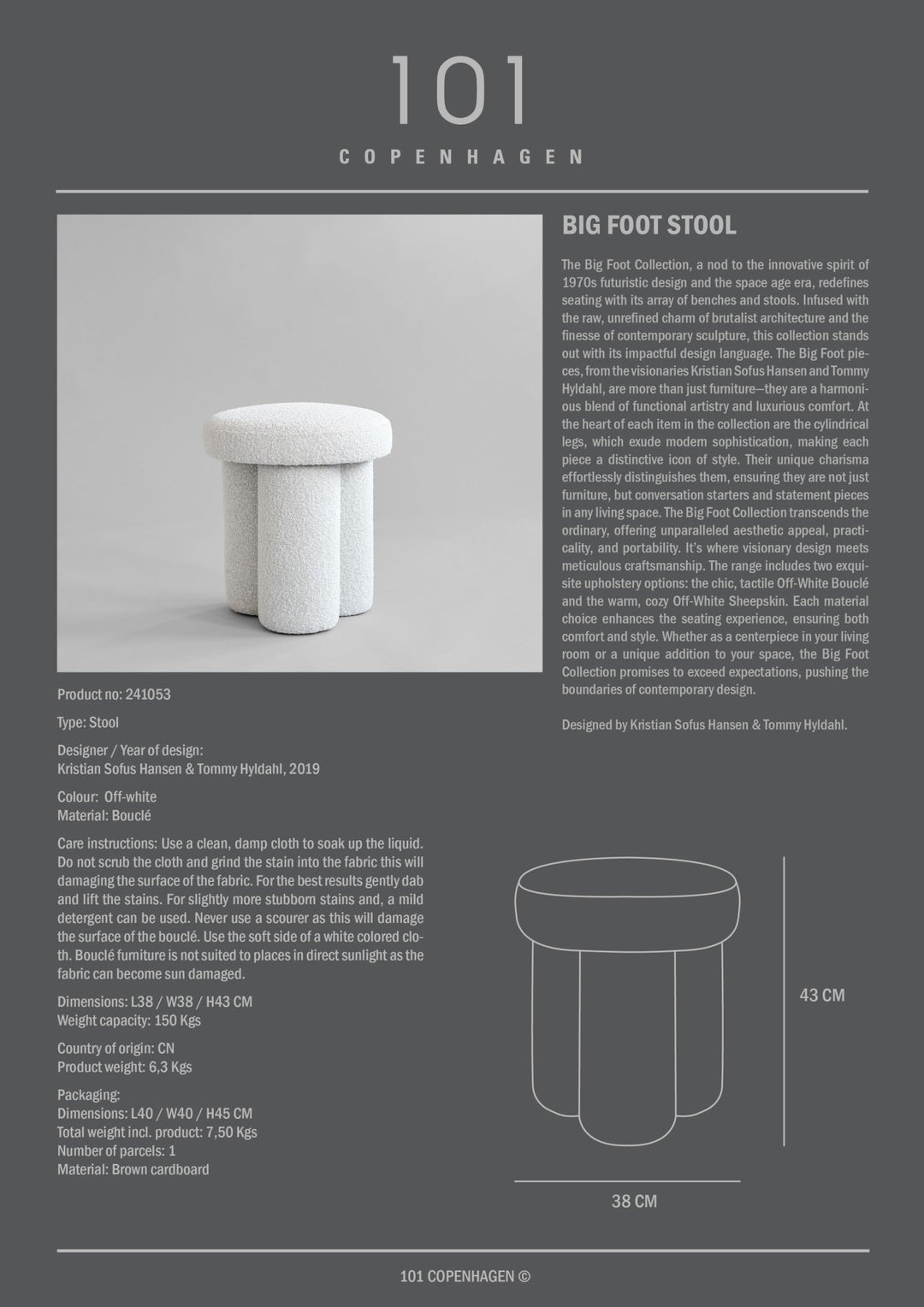スツール Stool and Cushion for 101  101 Copenhagen Big Foot Stool - Bouclé - Off White – NORMODE
