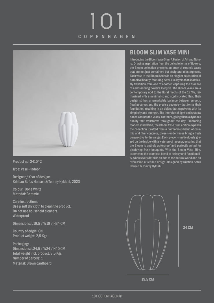Bloom Slim Vase, Mini - Bone White - 101 Copenhagen