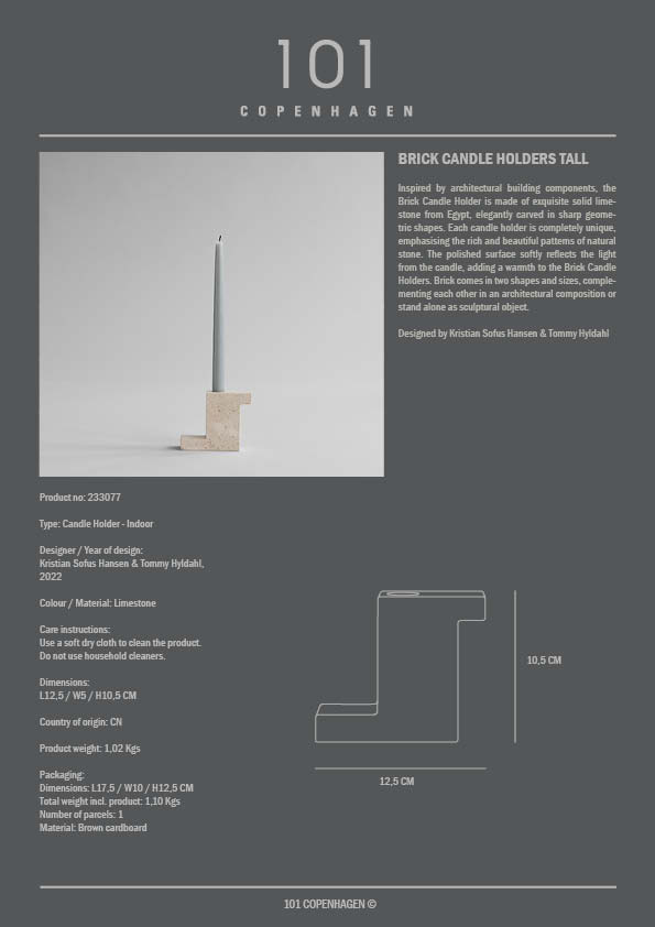 Brick Candle Holder, Tall - Limestone - 101 CPH