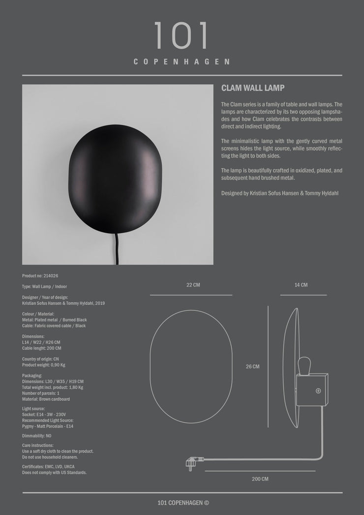 Clam Wall Lamp - Burned Black - 101 CPH