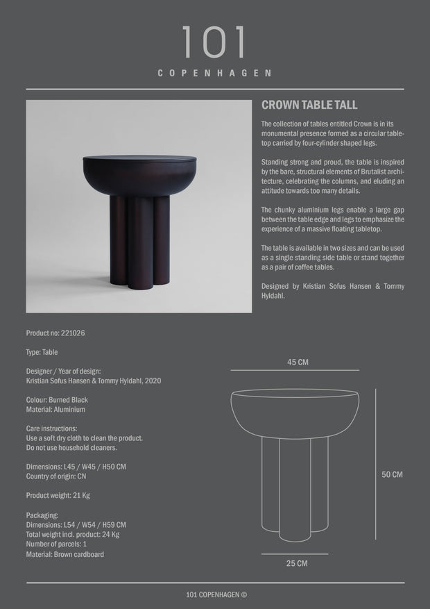 Crown Table, Tall - Burned Black - 101 CPH