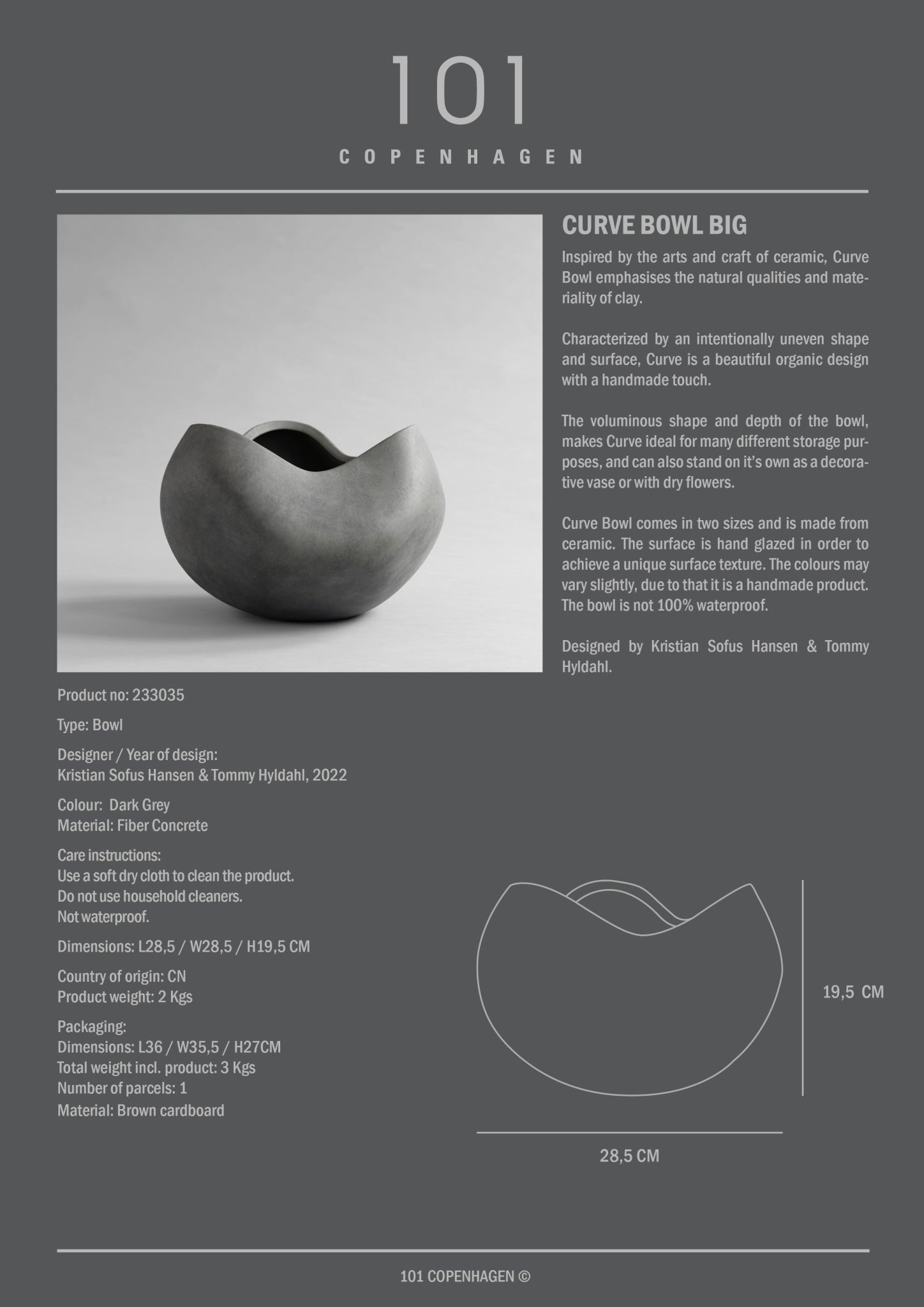 Curve Bowl, Big - Dark Grey - 101 CPH