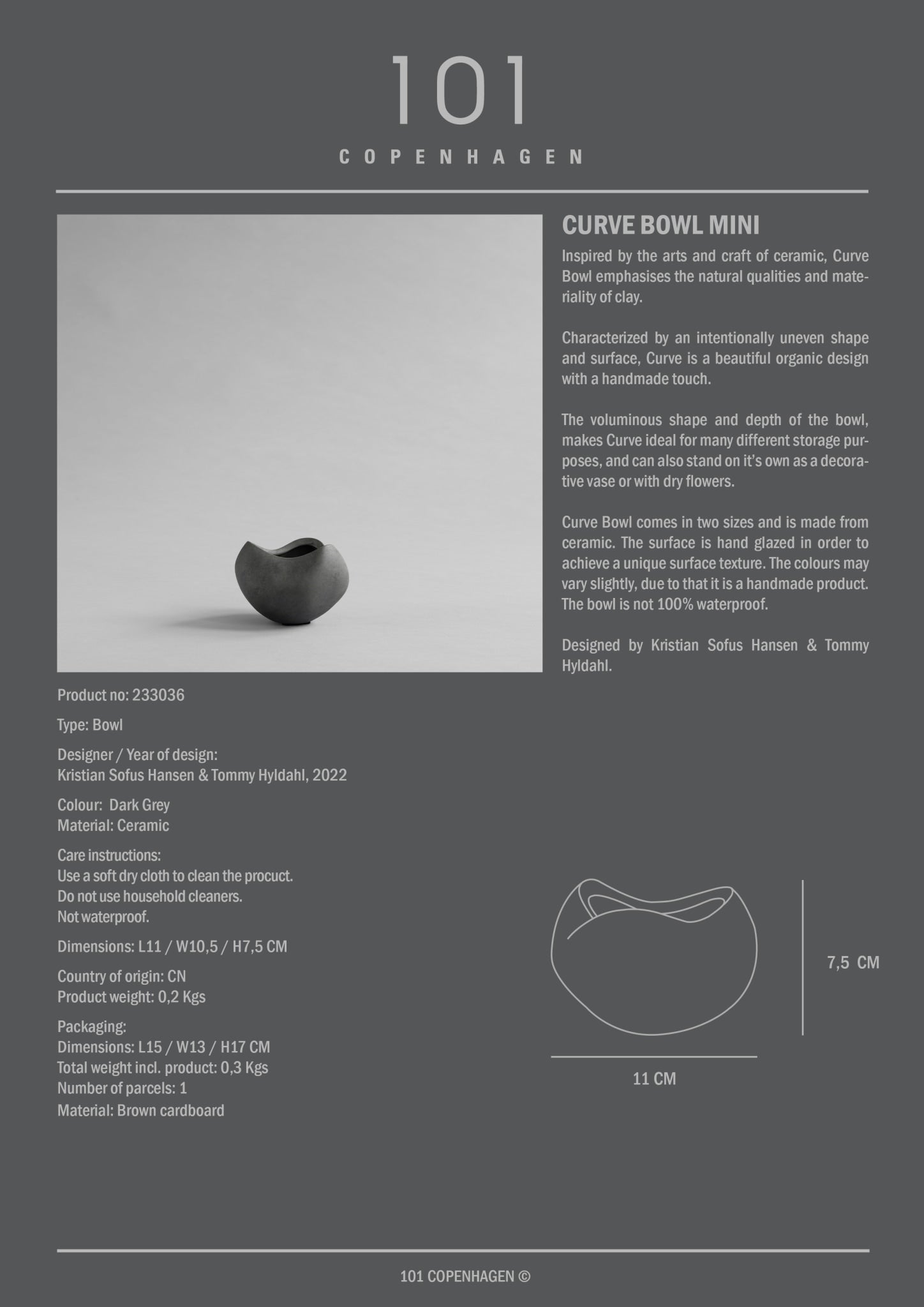 Curve Bowl, Mini - Dark Grey - 101 CPH