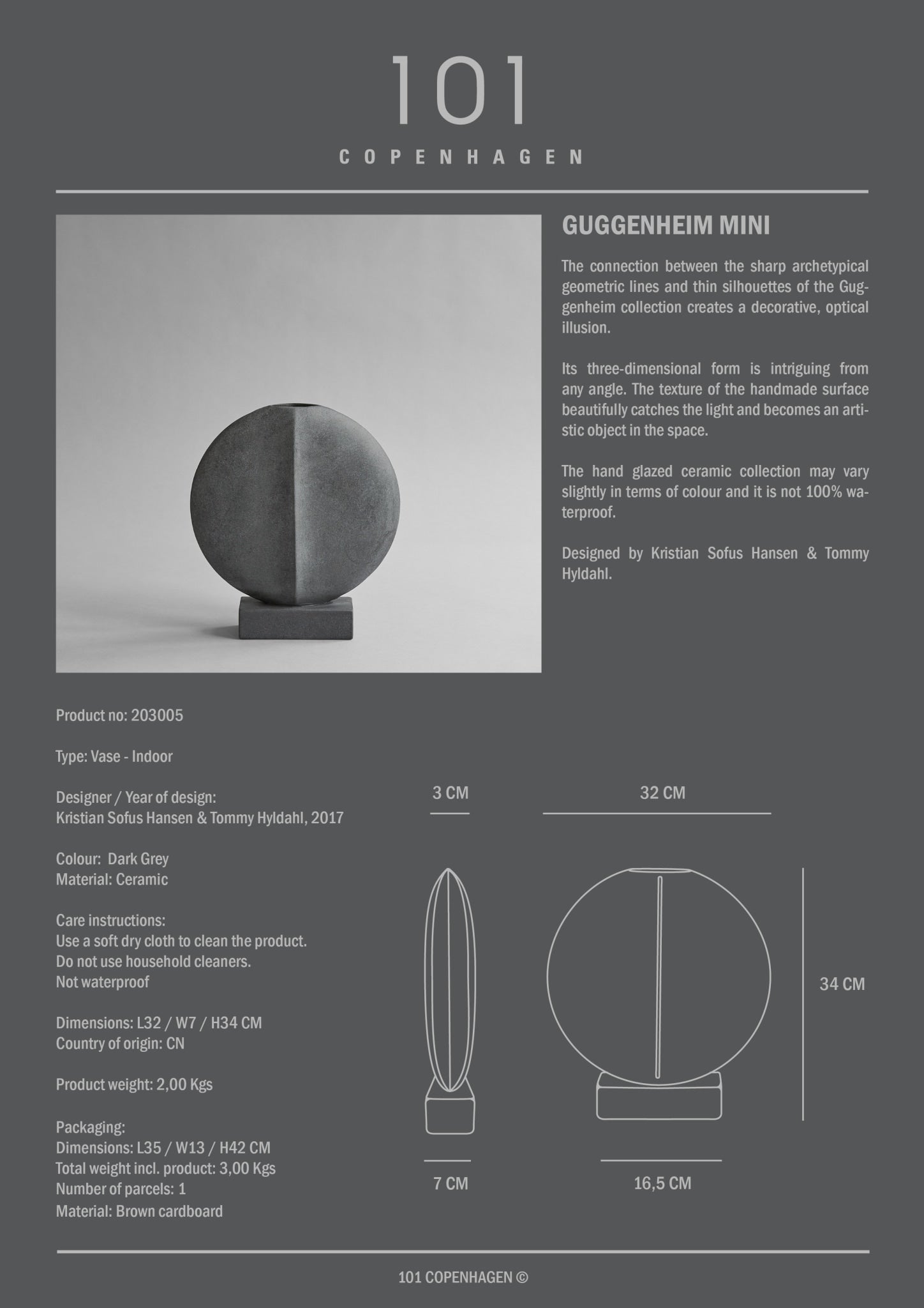 Guggenheim Vase, Mini - Dark Grey - 101 CPH