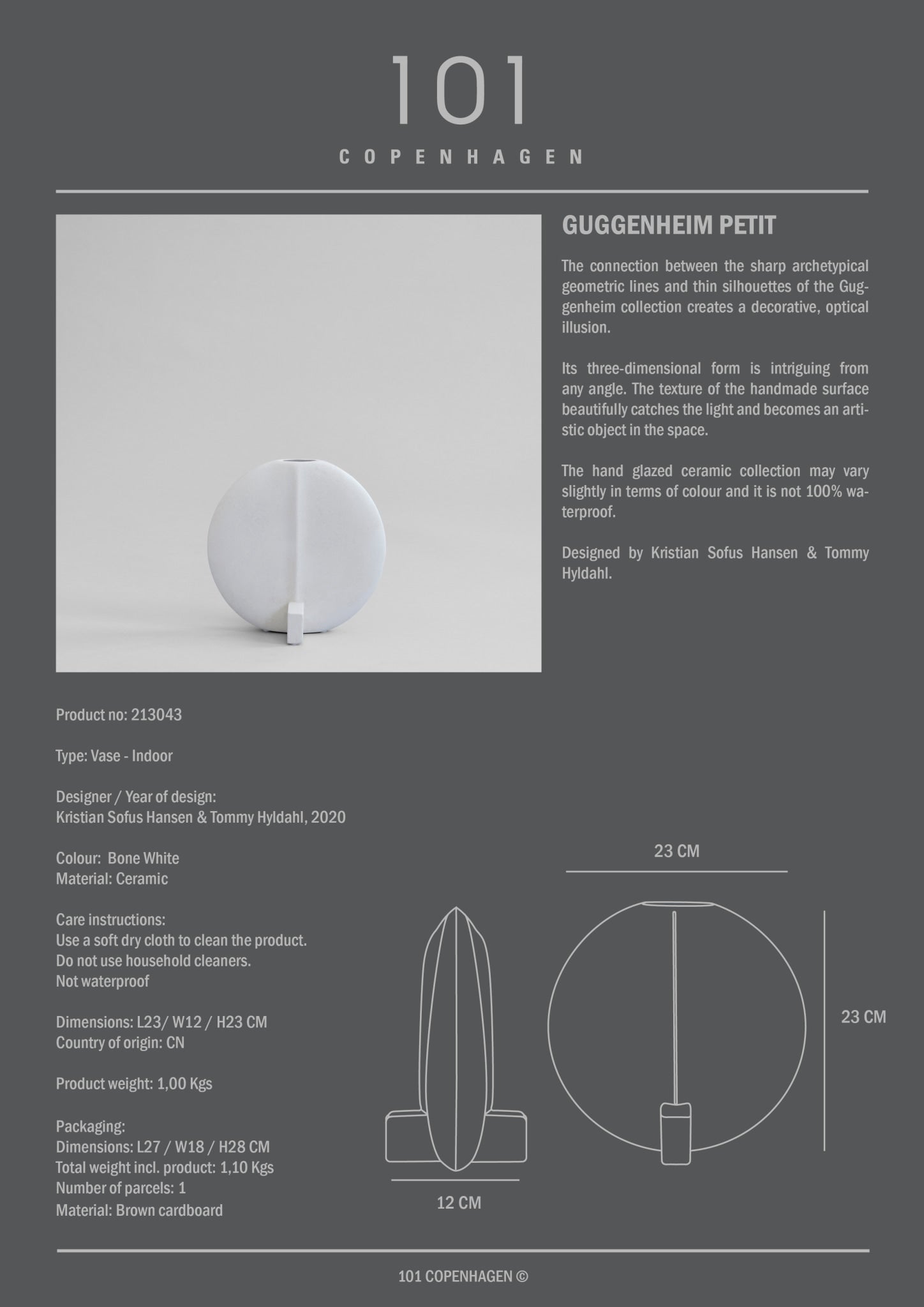Guggenheim Vase, Petit - Bone White - 101 CPH