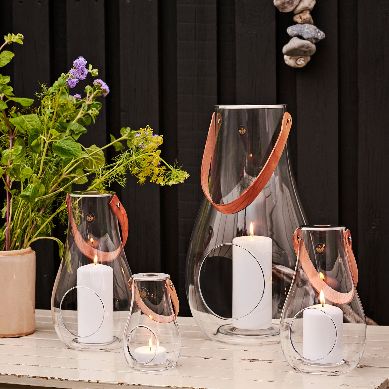 holmegaard design with light lanterne blå