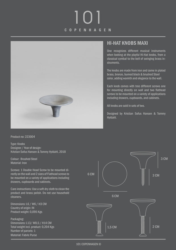 HiHat Knobs, Maxi - Brushed Steel - 101 CPH