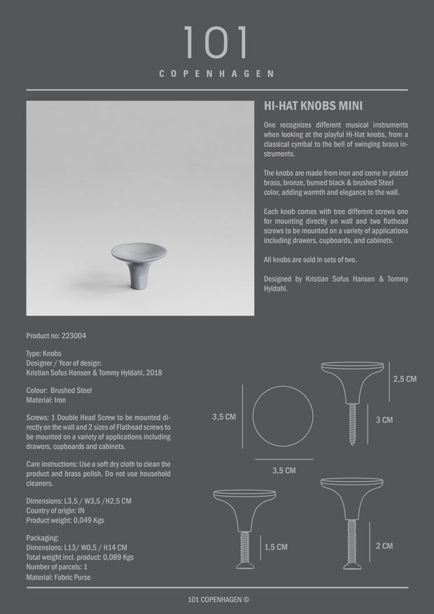 HiHat Knobs, Mini - Brushed Steel - 101 CPH