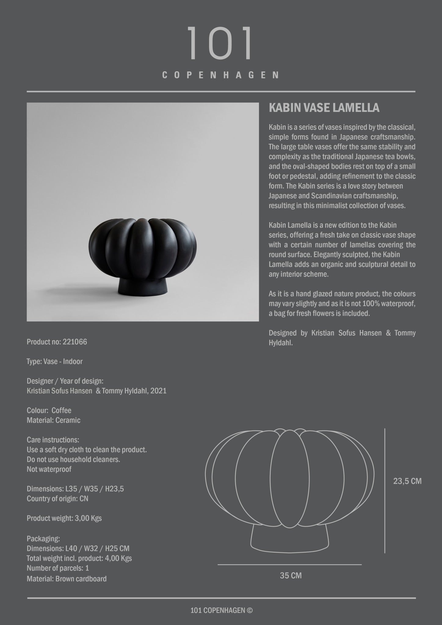 Kabin Vase, Lamella - Coffee - 101 CPH