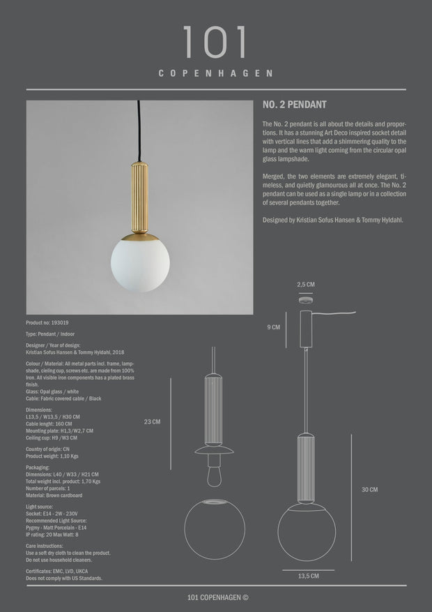 No. 2 Pendant - Brass - 101 CPH