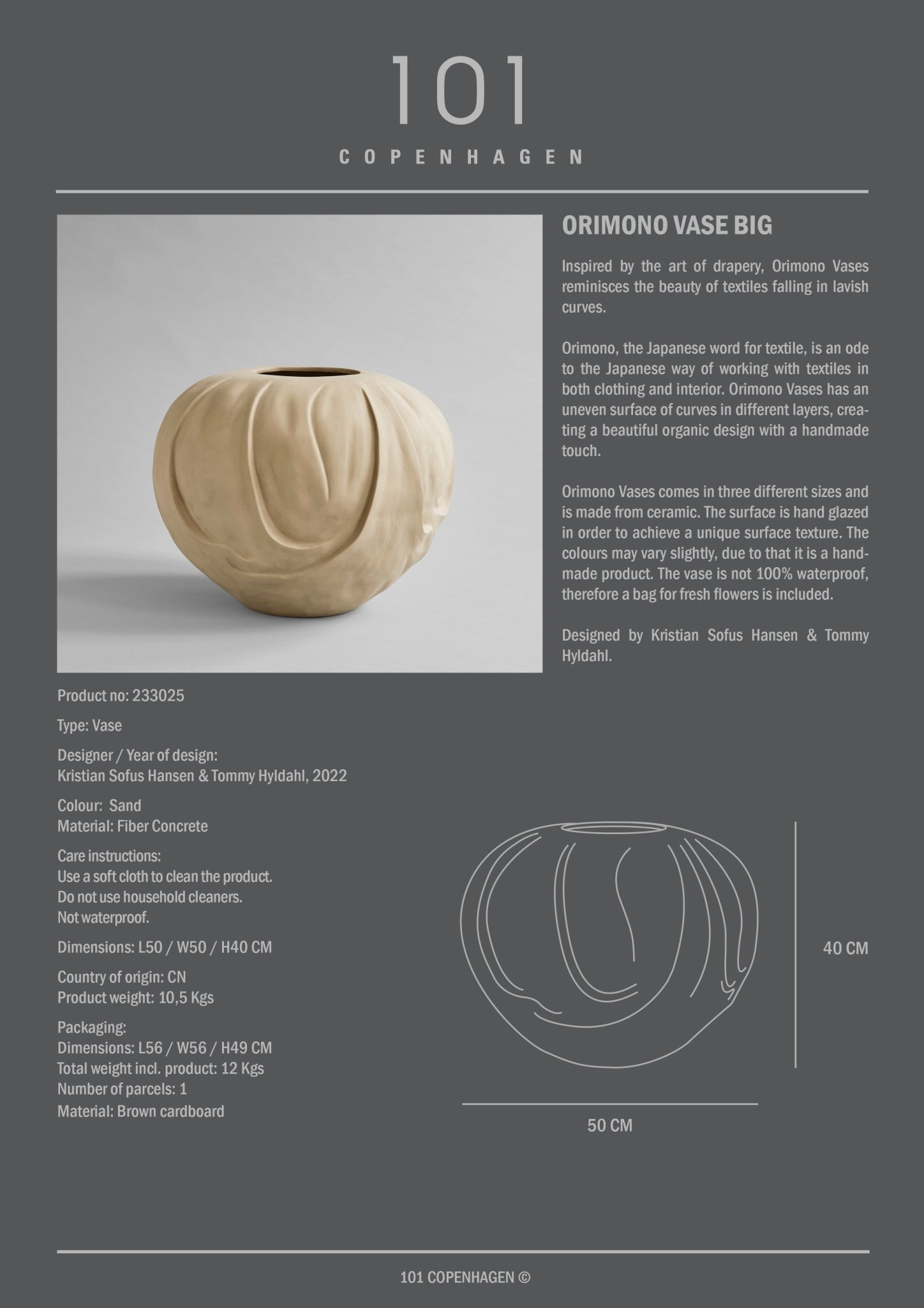 Orimono Vase, Big - Sand - 101 CPH