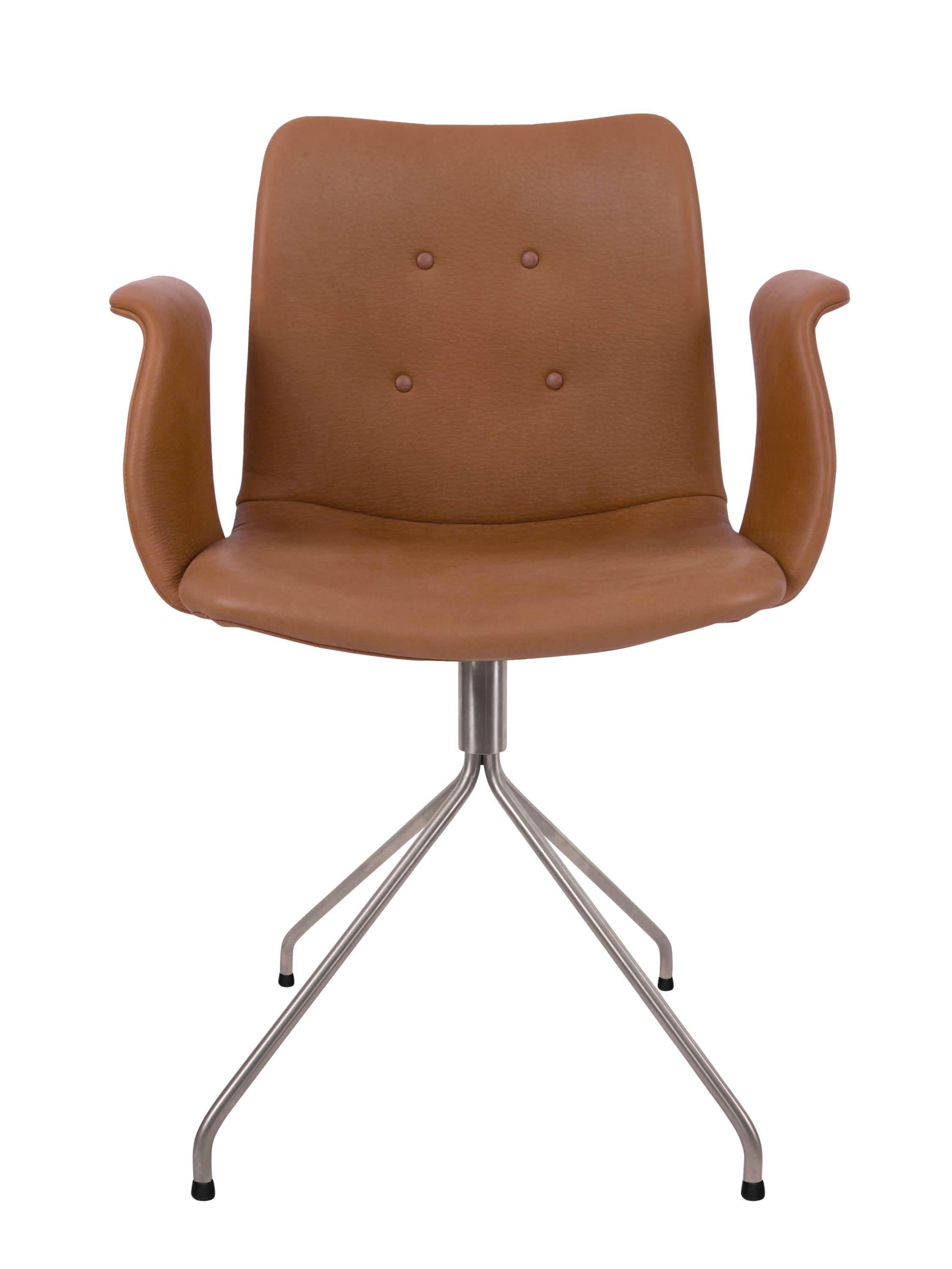 Bent Hansen Primum Chair w/Arms, Cognac Leather, Stainless Steel Frame