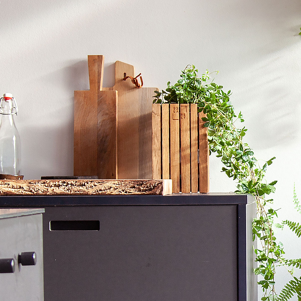 Squarely GrowSMALL Self-Watering Planter, Natural Ash