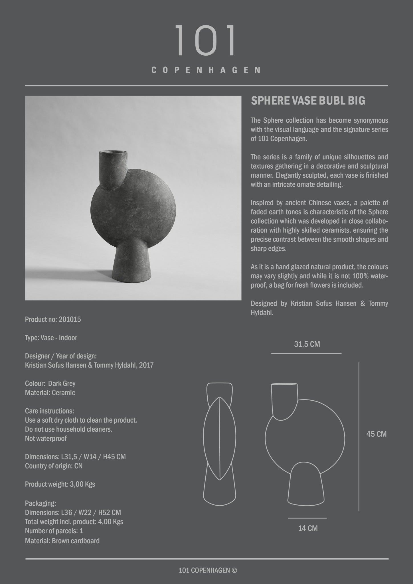 Sphere Vase Bubl, Big - Dark Grey - 101 CPH