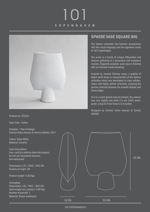 Sphere Vase Square, Big - Bone White - 101 CPH