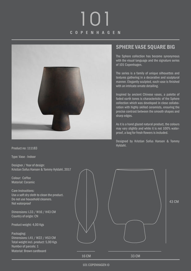 Sphere Vase Square, Big - Coffee - 101 CPH