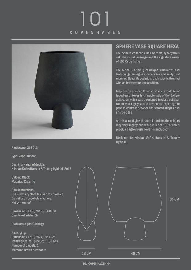 Sphere Vase Square,  Hexa - Black - 101 CPH