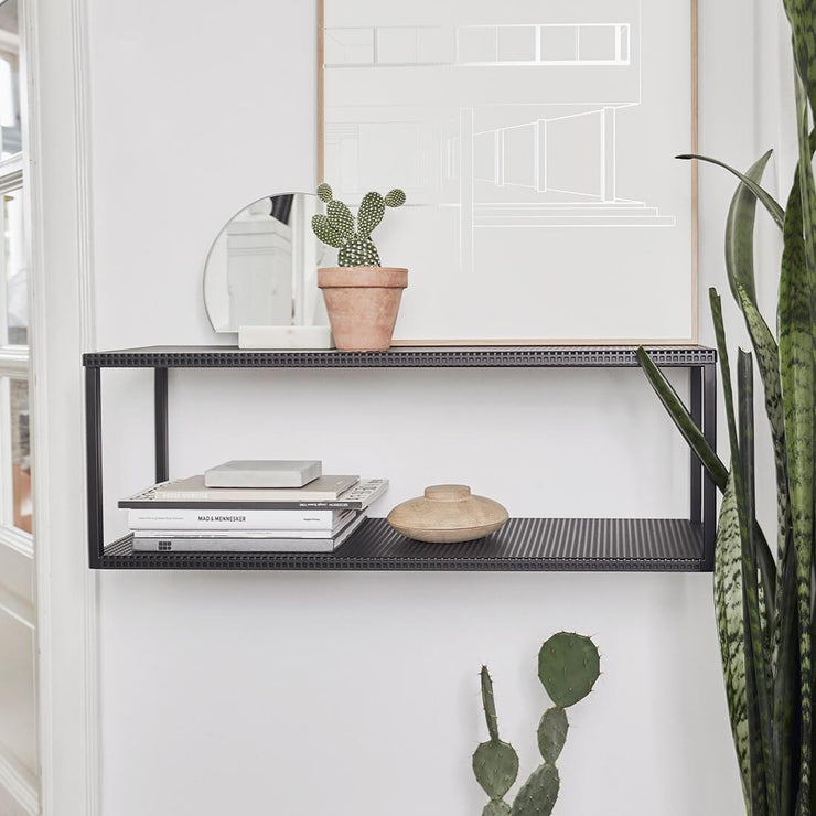 Black griddouble wall steel shelf  kristina dam studio grid wall shelf