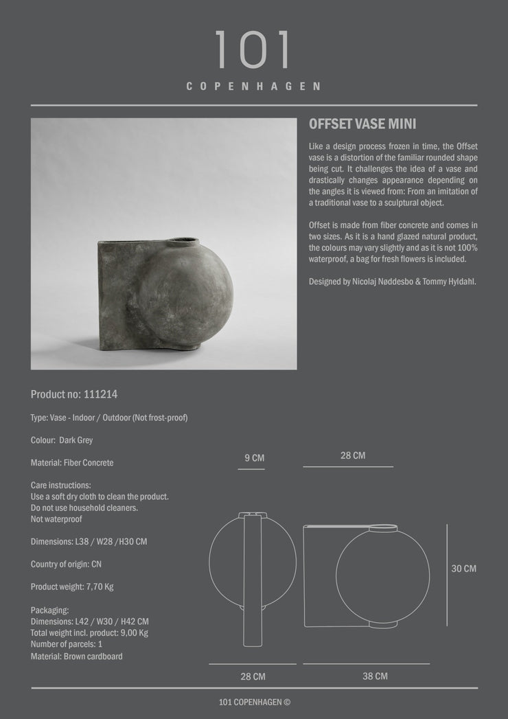 Offset Vase, Mini - Dark Grey - 101 CPH